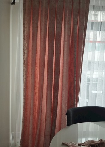 Pembe Klasik Desenli Fon Perde - Görsel 4