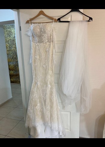 Beyaz Straplez Balık Gelinlik - Görsel 6