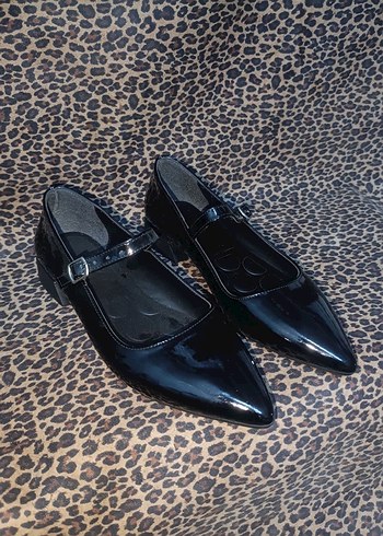 Siyah Rugan Tokalı Stiletto Kadın topuklu Babet