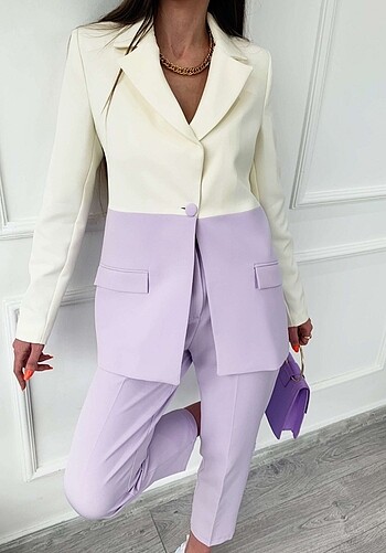 Lila krem blazer takım