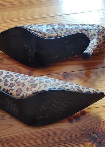 42 Beden kahverengi Renk Leopar Desenli Süet Stiletto Topuklu Kadın Ayakkabı