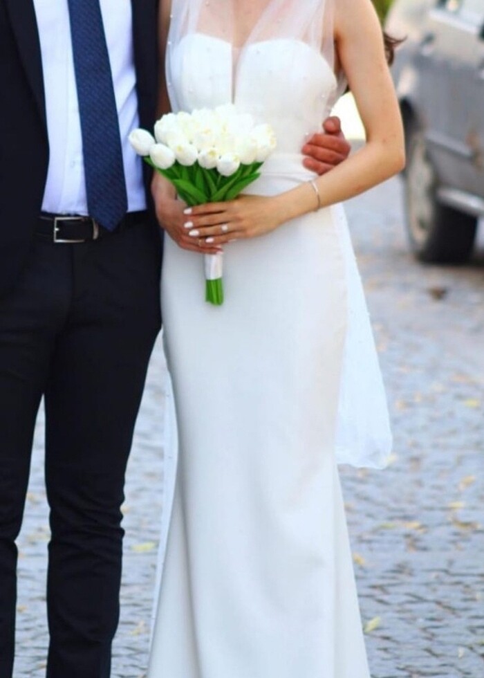 Kırık beyaz Gelinlik beyaz elbise - Görsel 2