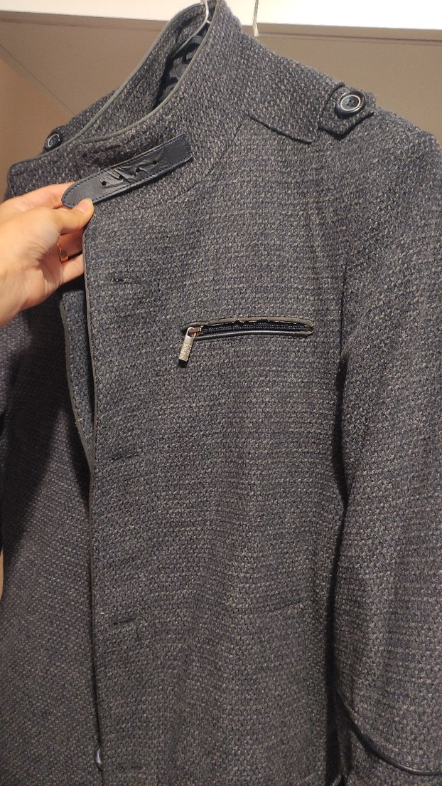 Gri Midi Boy Erkek kaban Ceket Düğmeli - Görsel 4