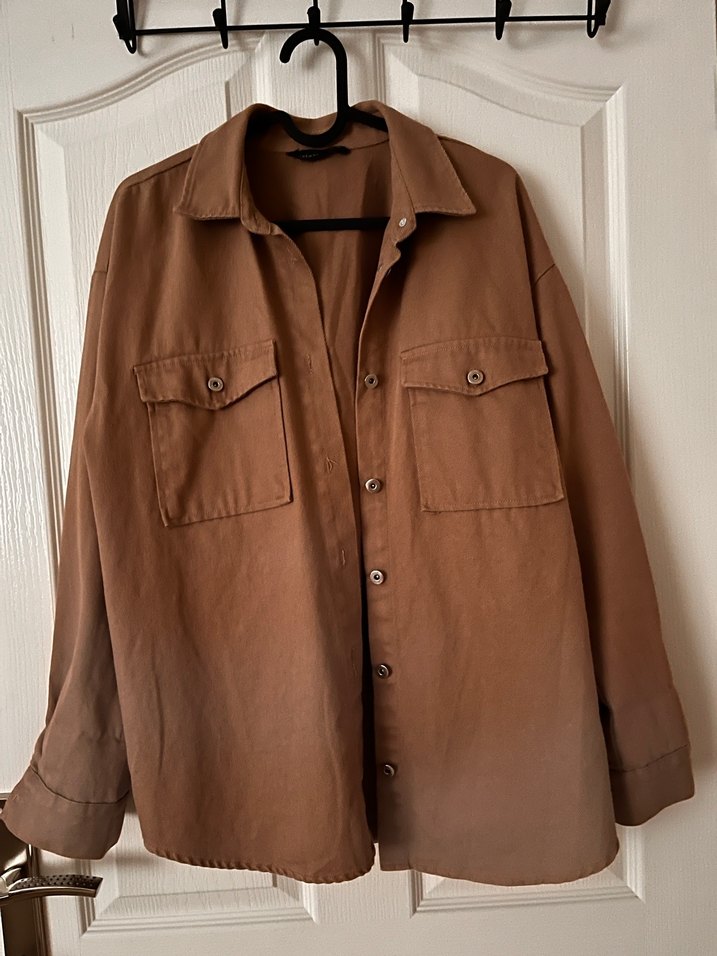 Düğmeli Kahverengi Kadın Gömlek Ceket - Görsel 5
