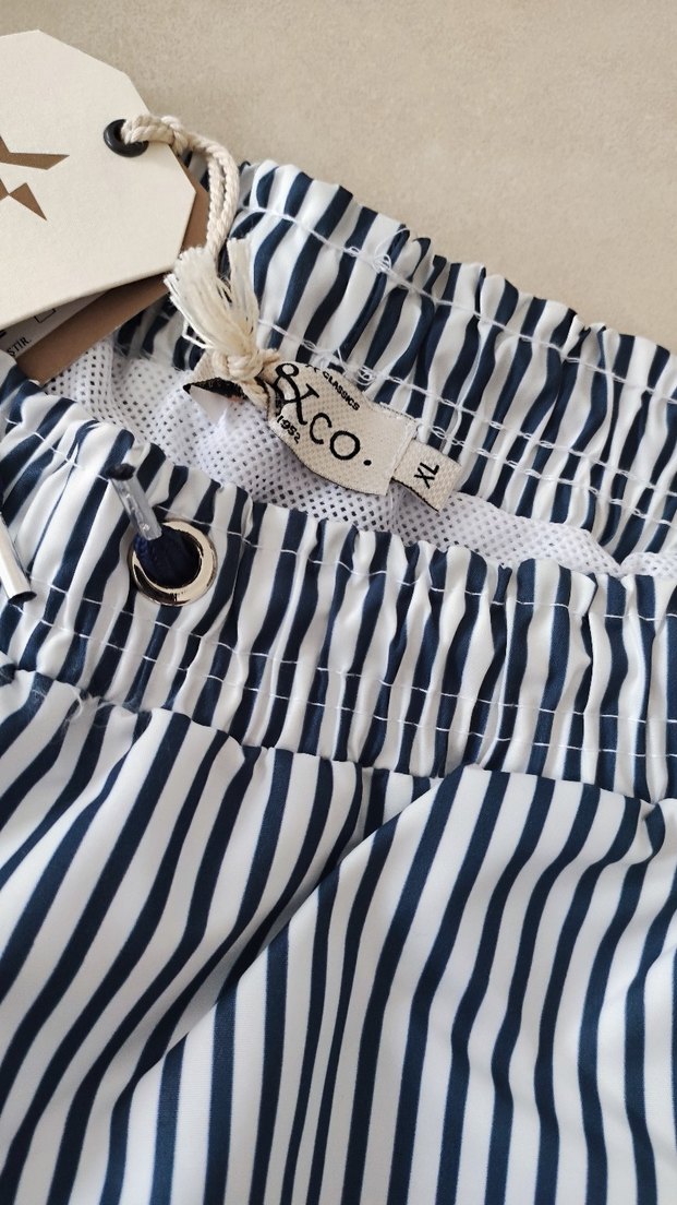 Erkek lacivert çizgili şort mayo - Görsel 4