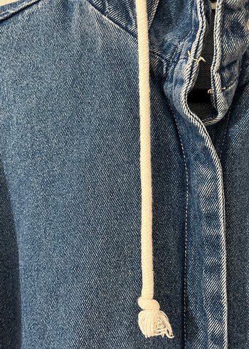 Düğmeli Koyu Mavi Kadın Kot Ceket - Görsel 2