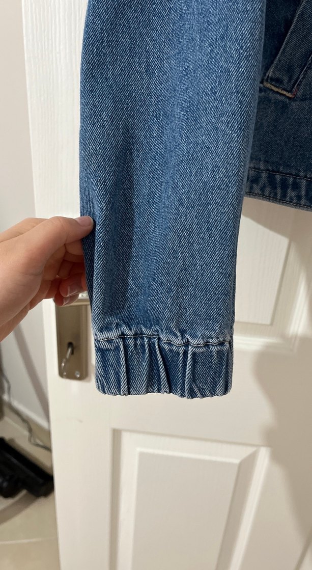 Düğmeli Koyu Mavi Kadın Kot Ceket - Görsel 4