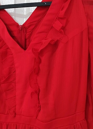 Trendyolmilla kırmızı omuz dekolteli abiye elbise - Görsel 6