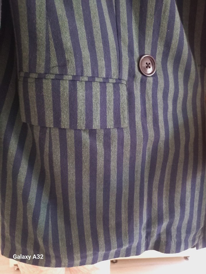 Düğmeli Lacivert Çizgili Kadın Blazer Ceket - Görsel 4