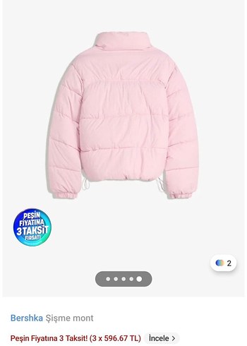 Pudra Pembe Düğmeli Şişme Mont - Görsel 2