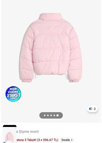 Pudra Pembe Düğmeli Şişme Mont - Görsel 5