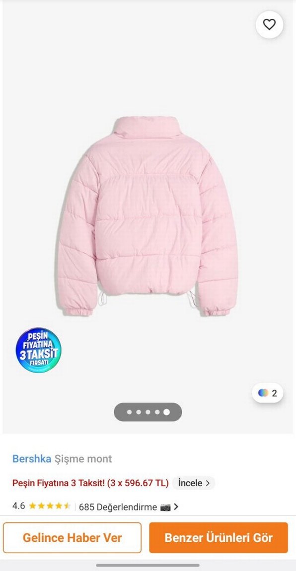 Pudra Pembe Düğmeli Şişme Mont - Görsel 2