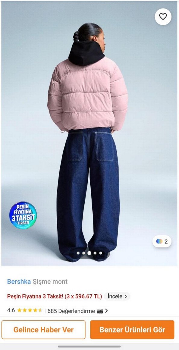 Pudra Pembe Düğmeli Şişme Mont - Görsel 3