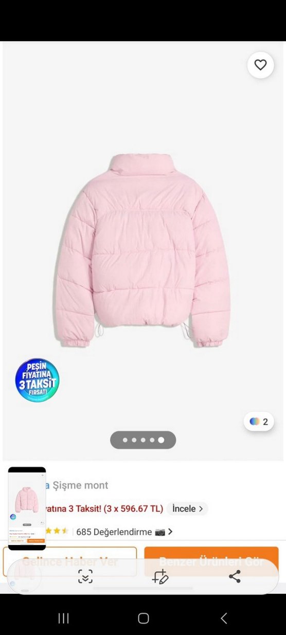 Pudra Pembe Düğmeli Şişme Mont - Görsel 5