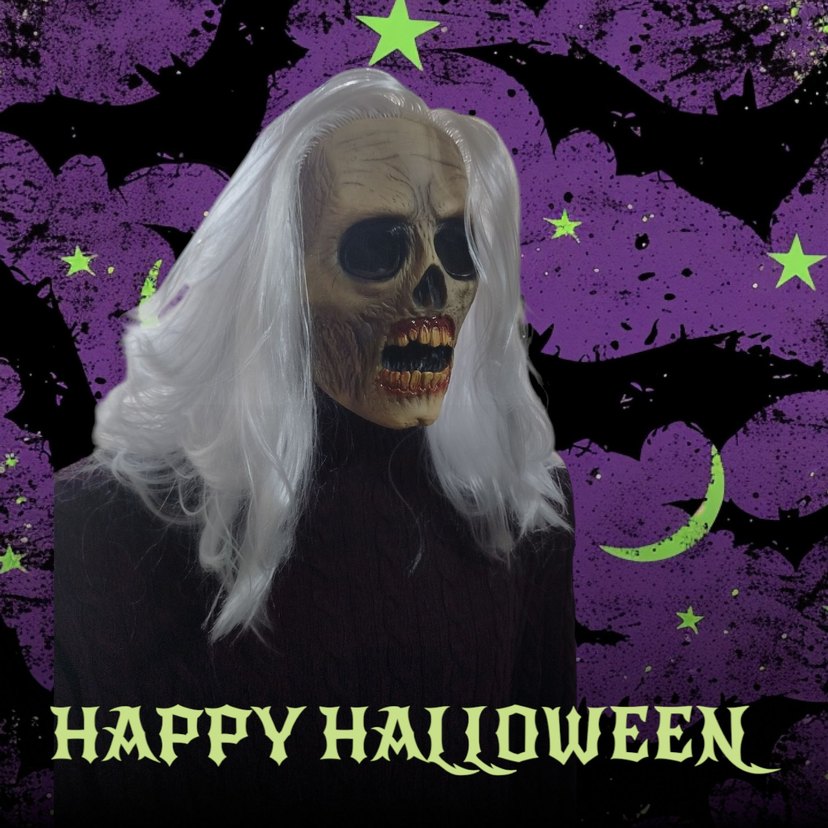 Kuru Kafalı Beyaz Saçlı Cadı Maskesi - Görsel 2