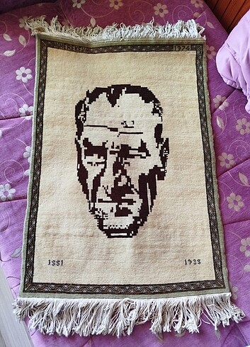 1974 Hereke antika el dokuma Mustafa Kemal yün halı 