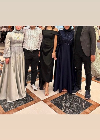 38 Beden Uzun Siyah Drapeli Kadın Abiye Elbise