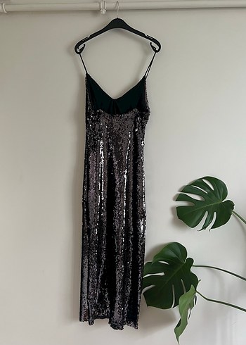 Gümüş Payetli Midi Boy Abiye Elbise - Görsel 2