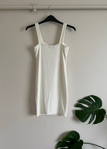Bershka Kırık Beyaz Askılı Mini Elbise - Görsel 2