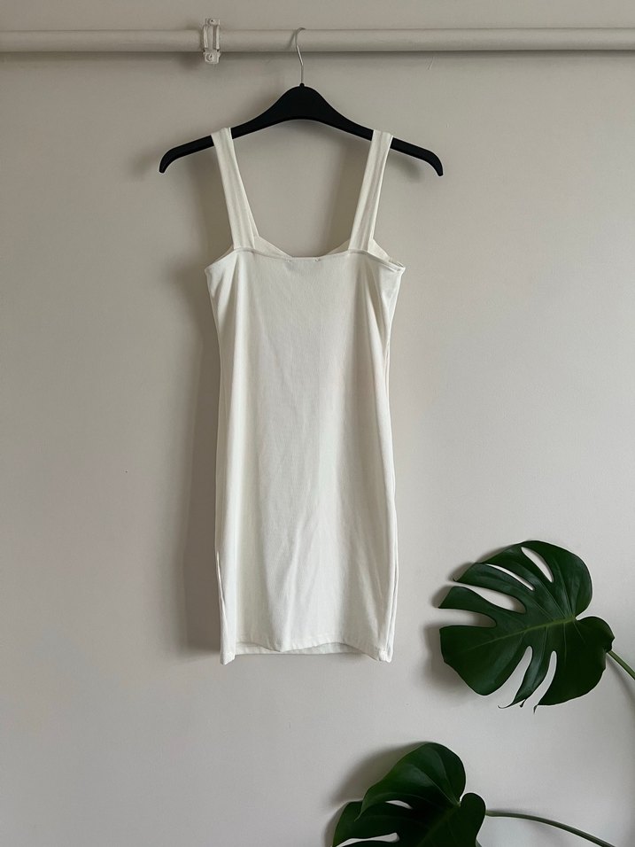 Bershka Kırık Beyaz Askılı Mini Elbise - Görsel 2