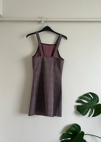 Pembe Gri Kadın Ekose Desenli Kalın Elbise - Görsel 2