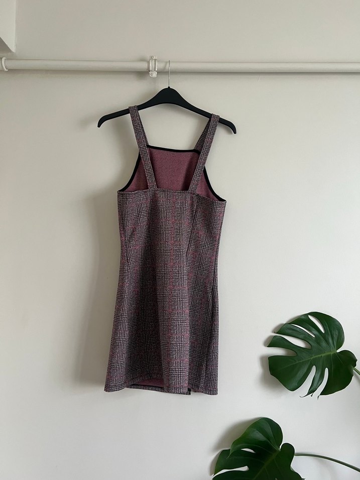 Pembe Gri Kadın Ekose Desenli Kalın Elbise - Görsel 2