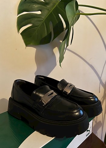 Siyah Platform Topuklu Kadın Loafer - Görsel 2