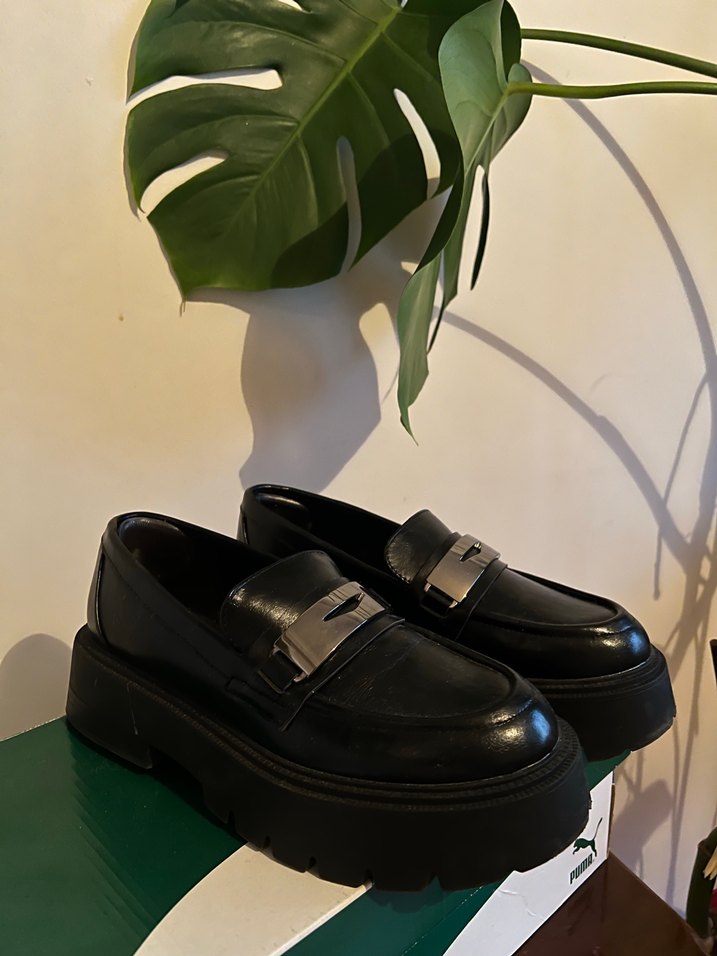 Siyah Platform Topuklu Kadın Loafer - Görsel 2