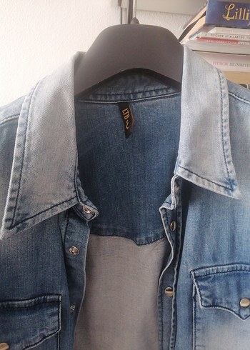 m Beden Düğmeli Gri Denim erkek Gömlek
