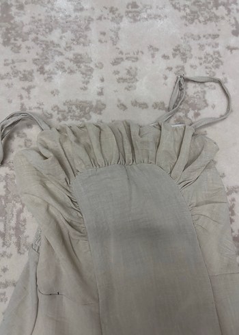 Bohem Bej Uzun Keten elbise - Görsel 4