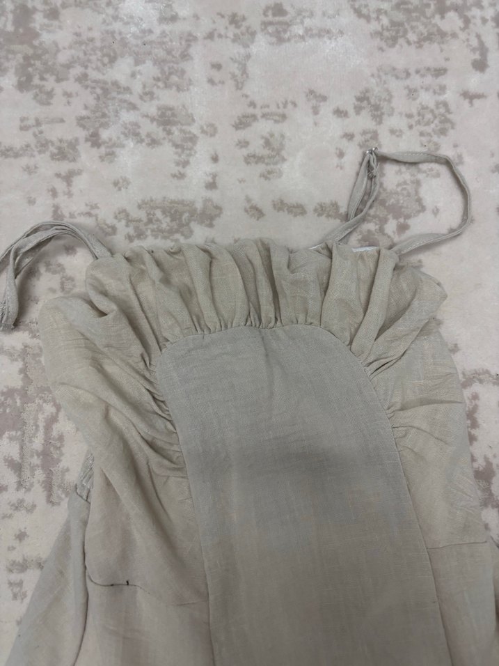 Bohem Bej Uzun Keten elbise - Görsel 4