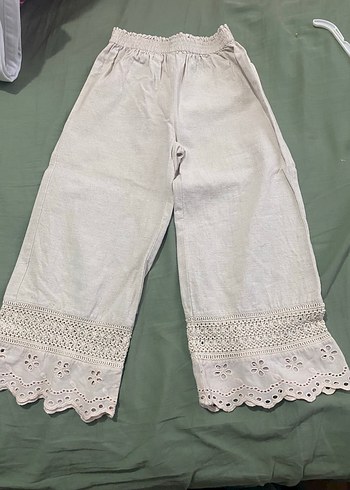 Nakışlı Dantelli Kız Çocuk Keten Takım - Görsel 3