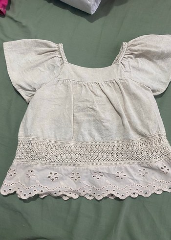 Zara Nakışlı Dantelli Kız Çocuk Keten Takım