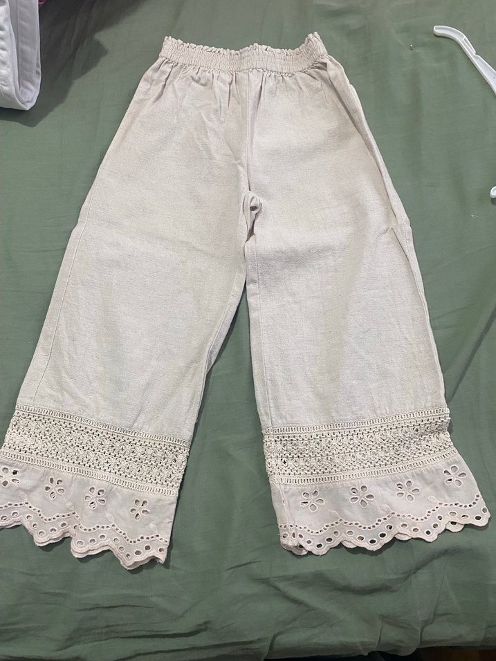 Nakışlı Dantelli Kız Çocuk Keten Takım - Görsel 3