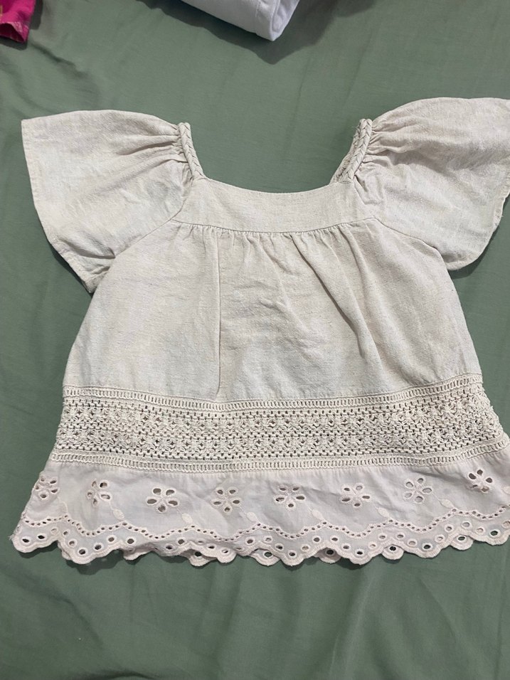 Nakışlı Dantelli Kız Çocuk Keten Takım - Görsel 2