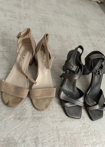 39 Beden Bej Yılan Desenli Kemerli Stiletto