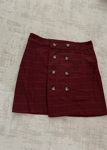 Düğmeli Bordo Mini Etek
