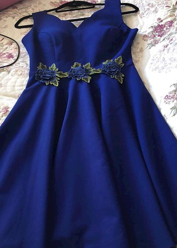 Etnik Desenli Mavi Straplez Midi Elbise - Görsel 8