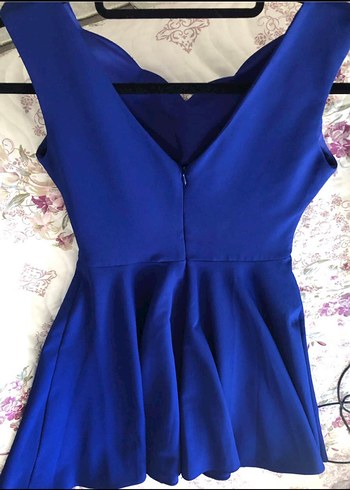 Etnik Desenli Mavi Straplez Midi Elbise - Görsel 2