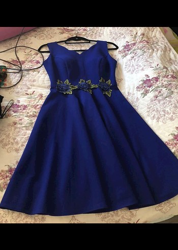 Etnik Desenli Mavi Straplez Midi Elbise - Görsel 5