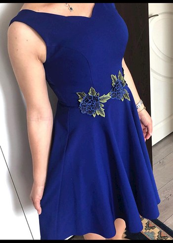 Etnik Desenli Mavi Straplez Midi Elbise - Görsel 12