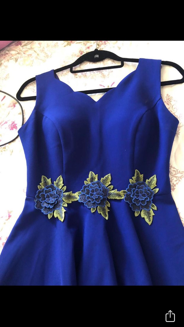 Etnik Desenli Mavi Straplez Midi Elbise - Görsel 3