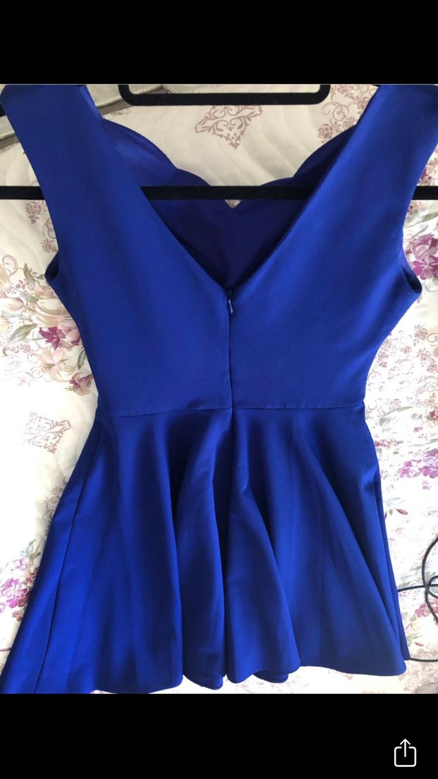 Etnik Desenli Mavi Straplez Midi Elbise - Görsel 2