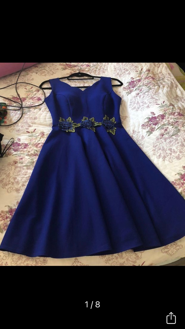 Etnik Desenli Mavi Straplez Midi Elbise - Görsel 5