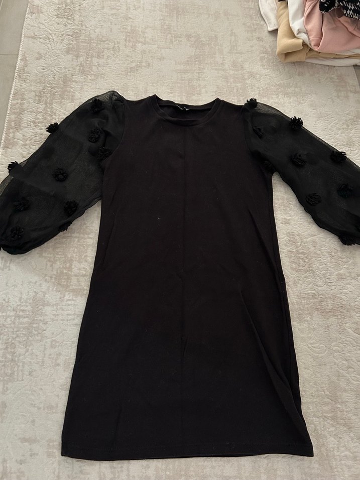 Siyah Uzun Kollu Mini Elbise - Görsel 2