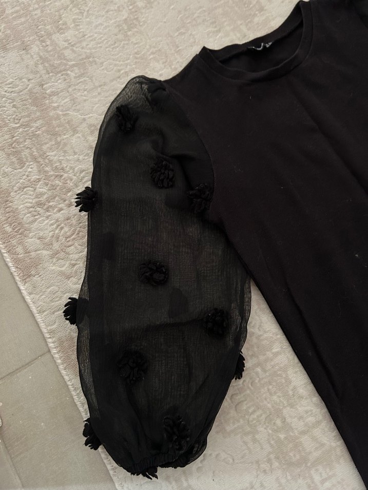 Siyah Uzun Kollu Mini Elbise - Görsel 5