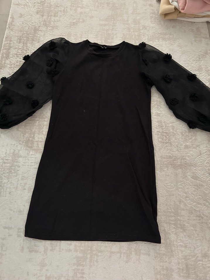 Siyah Uzun Kollu Mini Elbise - Görsel 4