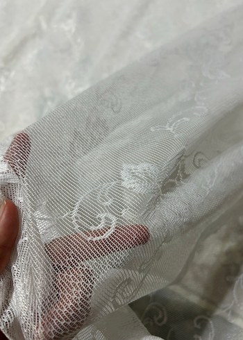 Nakışlı Beyaz Gri Desenli Tül Perde - Görsel 6