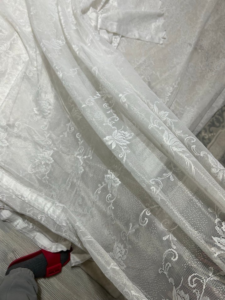 Nakışlı Beyaz Gri Desenli Tül Perde - Görsel 4