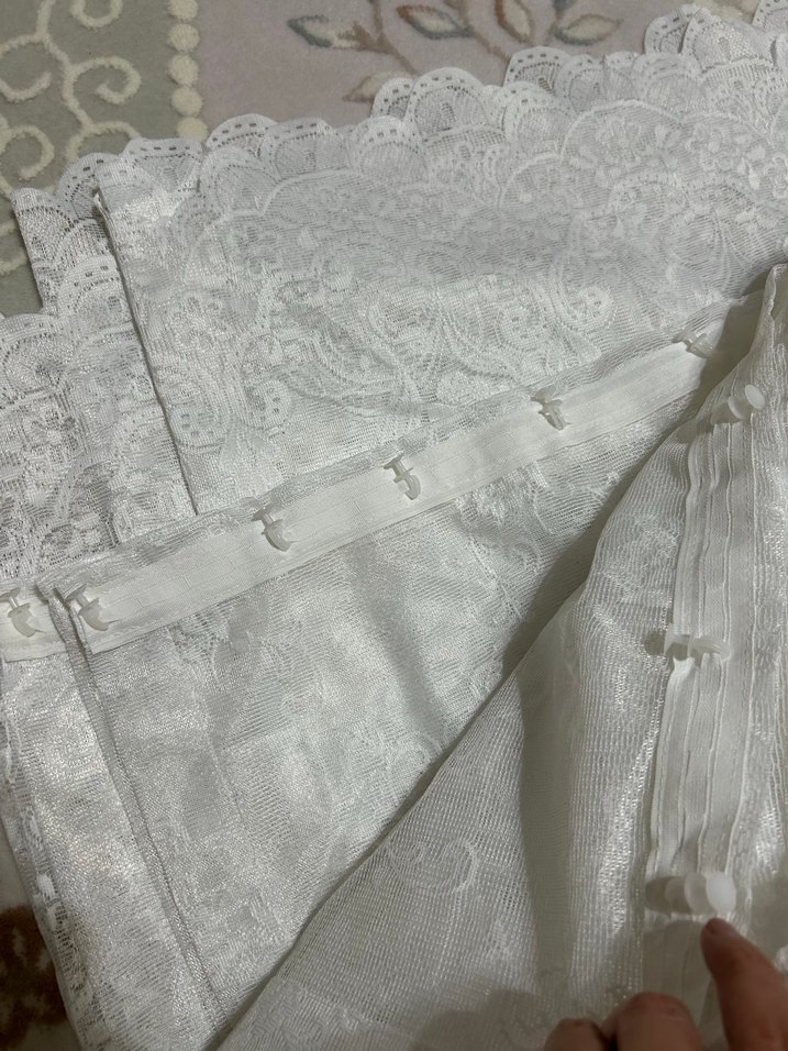 Nakışlı Beyaz Gri Desenli Tül Perde - Görsel 2